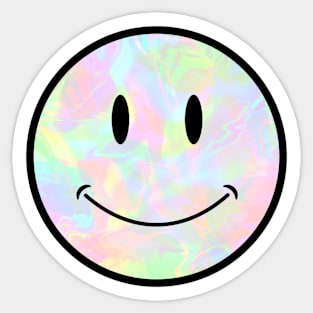 Holo Trippy Smiley Face Black Outline Sticker